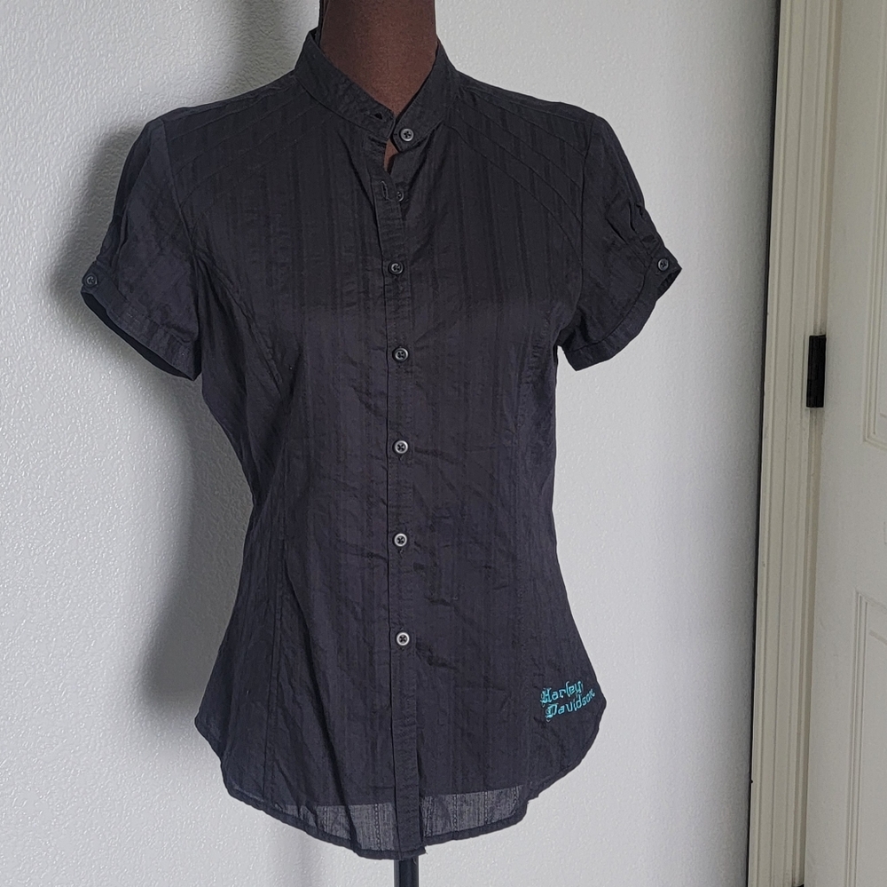 EUC! HD Black Blouse with Turquoise Detail